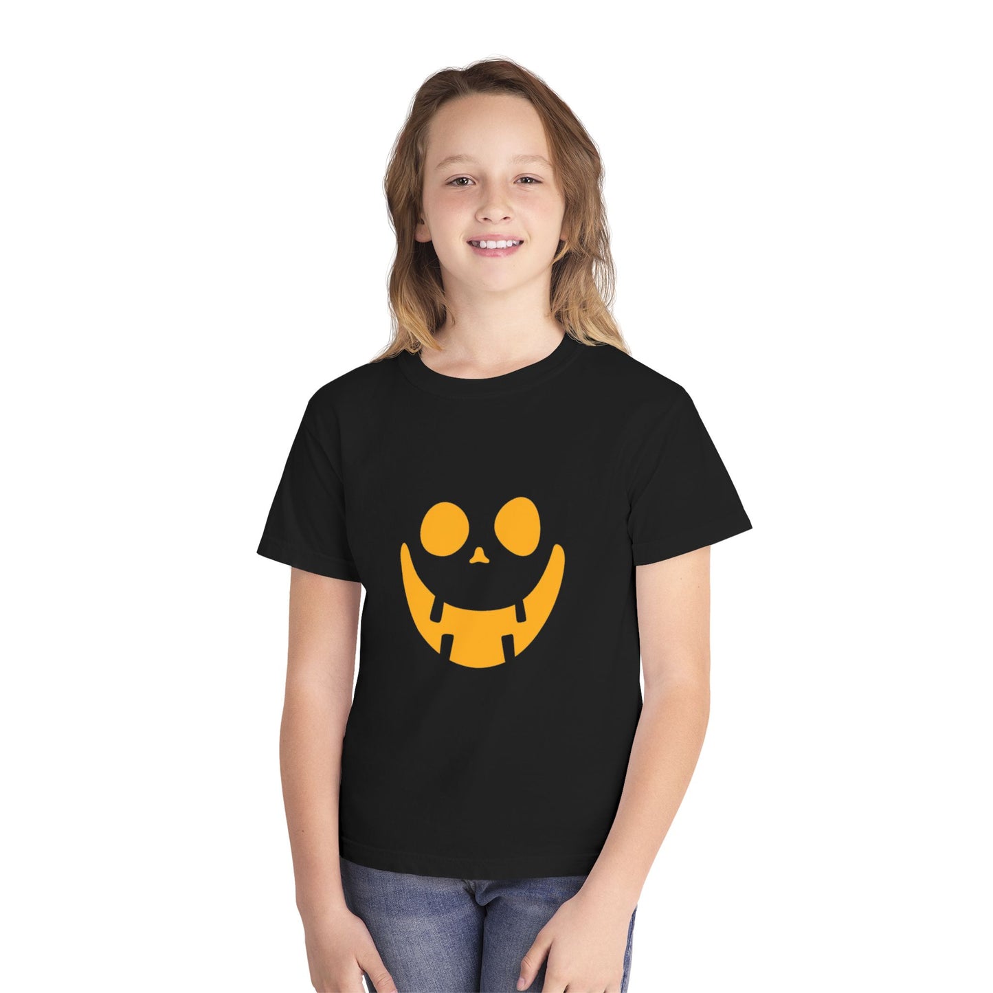 Youth Midweight Tee with Playful Face Design (Orange)