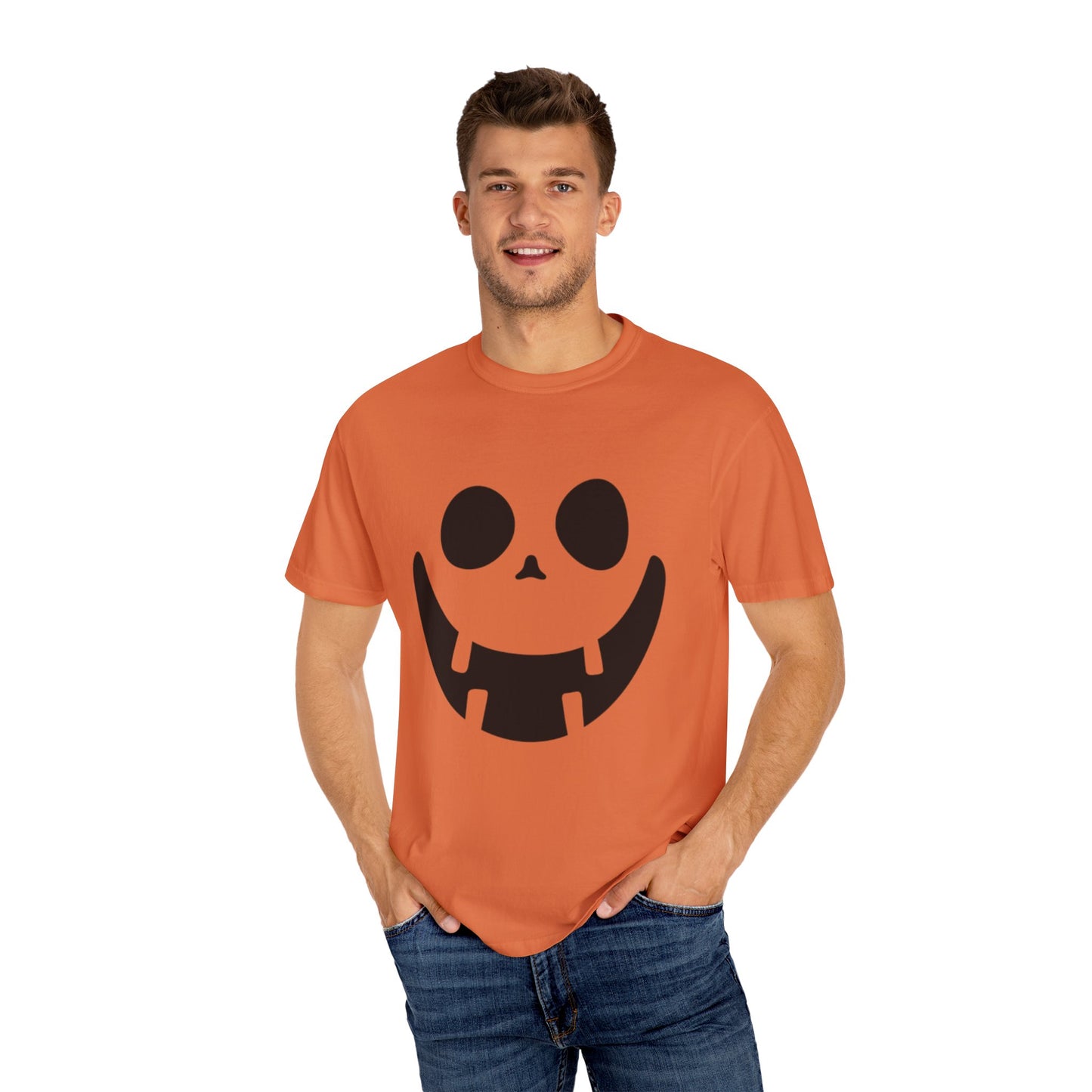 Smiley Face Halloween T-shirt (Black) - Unisex Garment-Dyed Tee