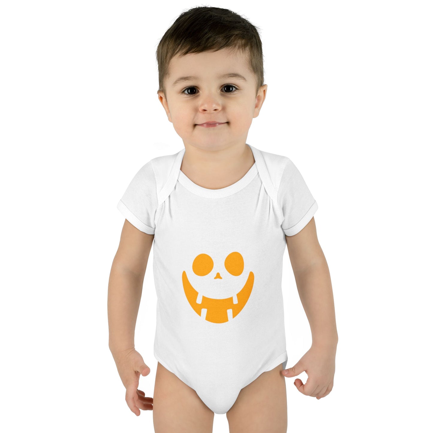 Infant Bodysuit with Playful Face Design (Orange)
