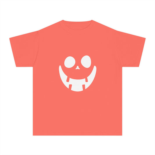 Youth Midweight Tee with Playful Face Design (White)