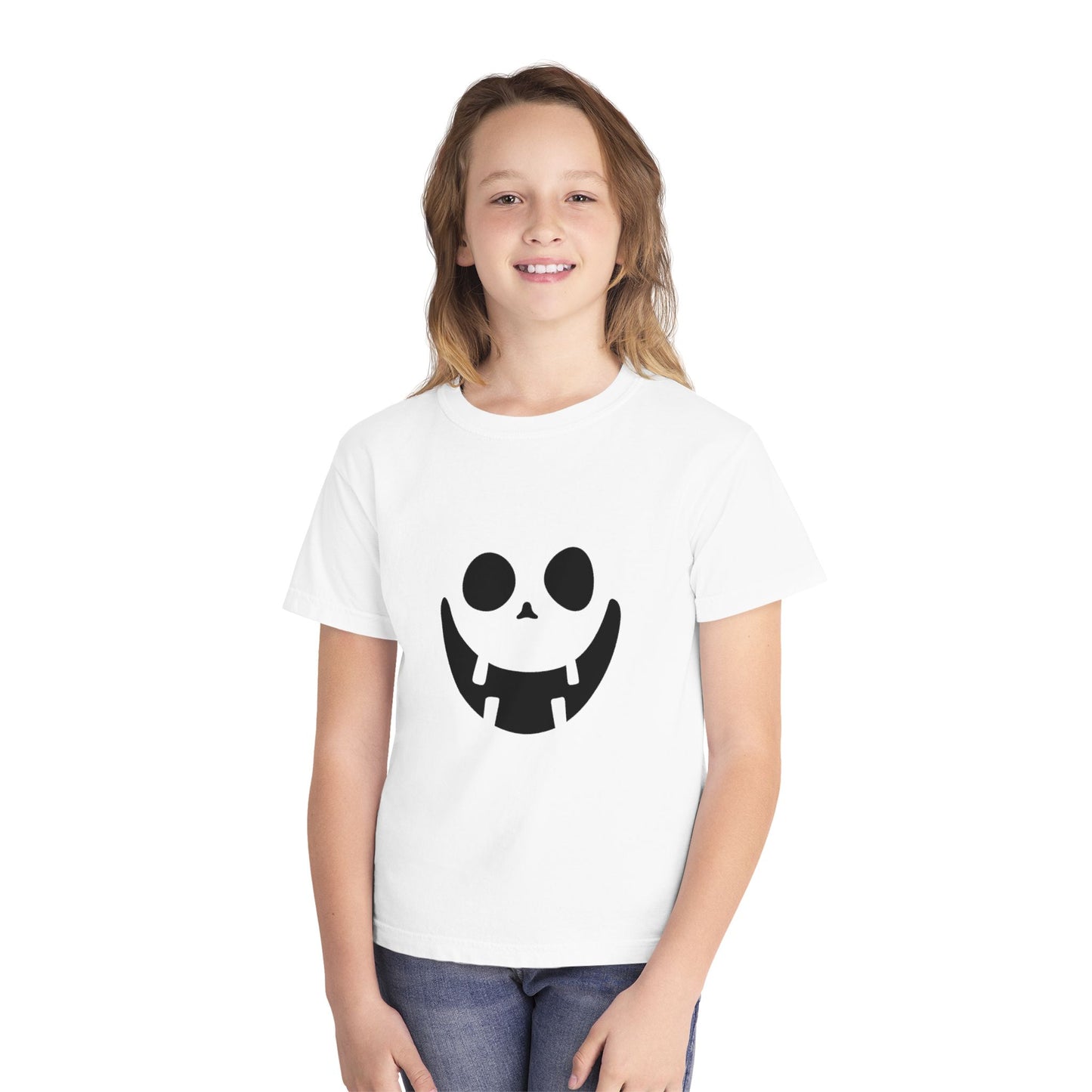 Youth Midweight Tee with Playful Face Design (Black)