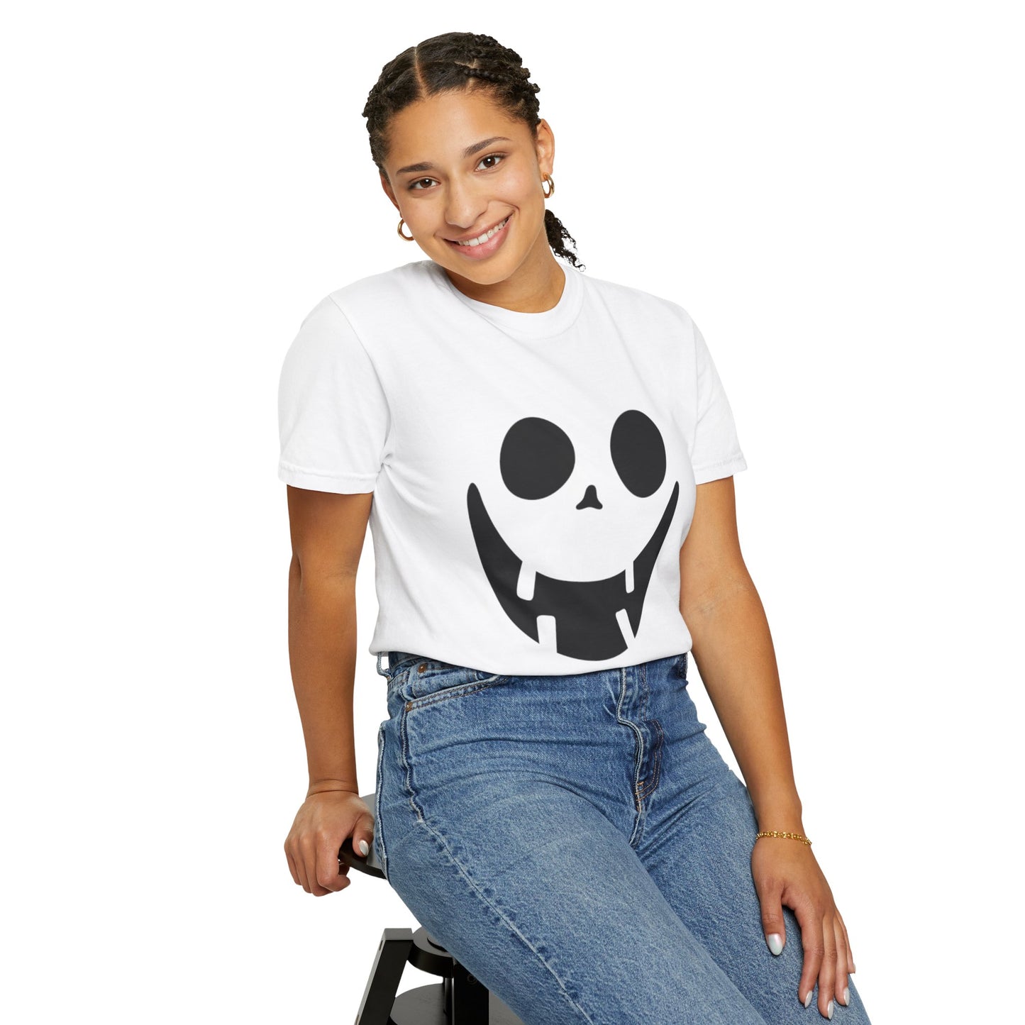 Smiley Face Halloween T-shirt (Black) - Unisex Garment-Dyed Tee