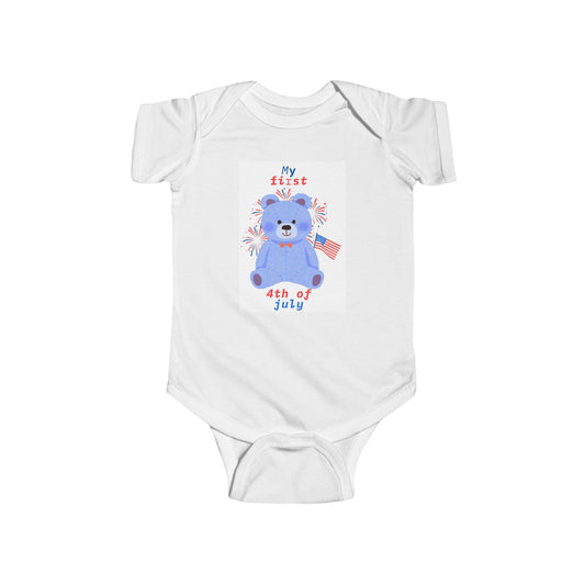 My First 4th of July Baby Bodysuit - Blue Bear Infant Outfit