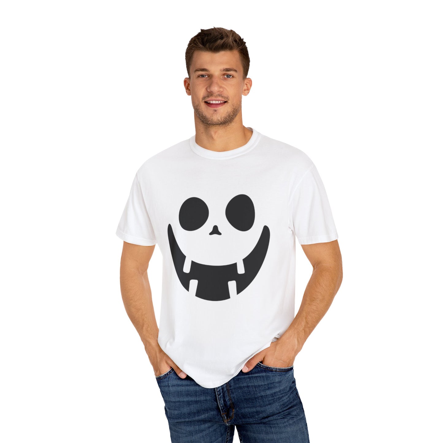 Smiley Face Halloween T-shirt (Black) - Unisex Garment-Dyed Tee