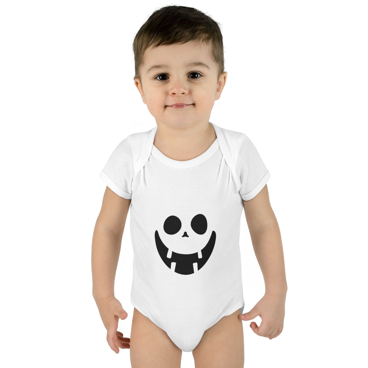 Infant Bodysuit with Playful Face Design (Black)