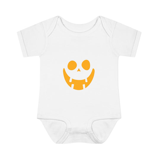 Infant Bodysuit with Playful Face Design (Orange)