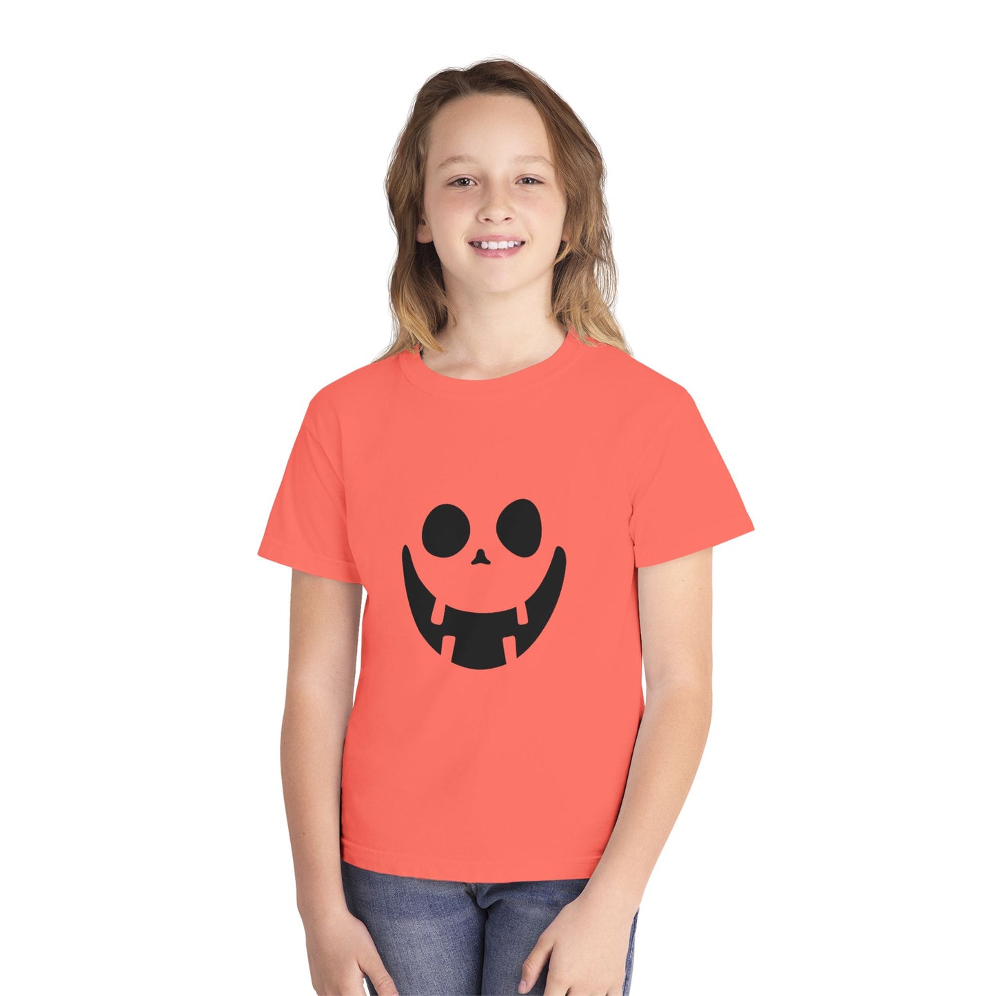 Youth Midweight Tee with Playful Face Design (Black)